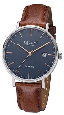 Imagen del producto de Reloj de pulsera de cuarzo, correa de cuero marrón, modelo F-1228, reloj para hombre, correa de cuero Regent, modelo D3URF1228