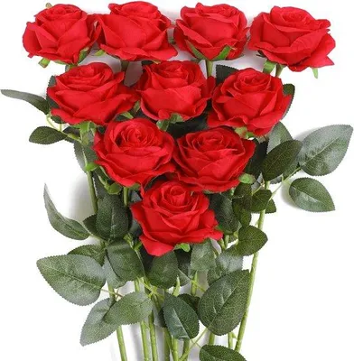 Produktbild von Famanu Set von 10 Kunstseiden-Rosen - Rot - Ideal für Hochzeiten und Dekoration