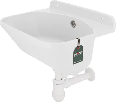 Produktbild von KOTARBAU® Ausgussbecken aus Polystyrol 46 x 36 x 20 cm Waschbecken Weiß Spülbecken mit Stöpsel, Siphon und Montageset Waschküche Möbel Handwaschbecken Becken inkl. Ablaufgarnitur und Schrauben