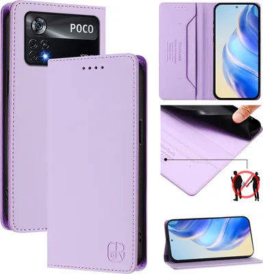 Obrázek produktu pro Kožené pouzdro pro Xiaomi Poco X4 Pro 5G, flipové pouzdro s přihrádkami na karty, peněženkou a stojánkem Fialový