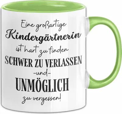 Produktbild von Kindergärtnerin Abschied Geschenk Tasse Abschiedsgeschenk für Kindergärtnerin Hart Zu Finden Schwer Zu Verlassen (Grün)