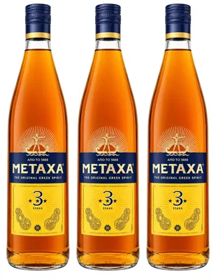 Produktbild von Metaxa 3 Sterne 3x 0,7l Flasche | Griechischer Weinbrand | Original Metaxa | 33% | +20ml Jassas Olivenöl