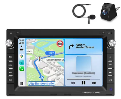Immagine prodotto di Autoradio con fotocamera e microfono, 64 GB, per Golf 4, Jetta 4, Polo, Golf, Passat B5, Sharan; 2DIN, navigatore, CarPlay, GPS, Bluetooth, comandi al volante