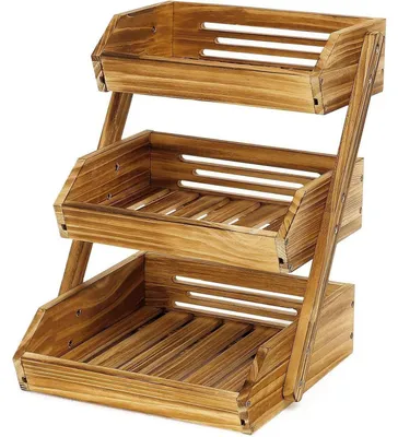 Immagine prodotto di Cesto portafruutta a 3 piani, in legno di pino, per la conservazione di frutta, verdura, torte e dolci