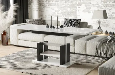Produktbild von Endo-Möbel Couchtisch Dior 110cm erweiterbar auf 170cm höhenverstellbar Doppellift modern Tisch (Weiß Hochglanz)