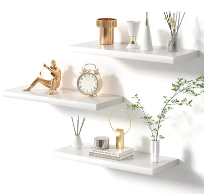 Produktbild von Wandregal, weiße Wandregale, Set mit 3 schwebenden Regalen, weiße, moderne und dekorative Regale für Schlafzimmer, Küche, Büro, Wohnzimmer usw.