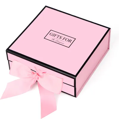 Produktbild von JiaWei Geschenkbox Faltschachtel mit Magnetverschluss für Weihnachten Hochzeit und alle anderen Anlässe mit Schleife/ Seidenpapier/ Grußkarte Rosa L