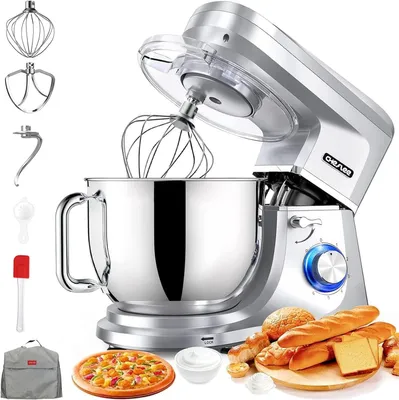 Obrázek produktu pro Kuchyňský robot, 1800 W, výkonný hnětač těsta, s funkcí hnětení a míchání, 6 rychlostí, tichý hnětač těsta, objem 7,2 litru, nerezová mísa