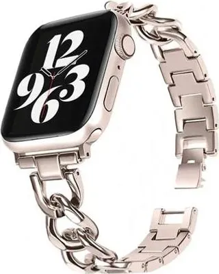 Produktbild von Strap-it Luxus Stahlarmband - passend für Apple WatchSeries 1/2/3/4/5/6/7/8/9/10/11/SE/Ultra (2) - starlight / starlight - Kettengliederarmband für iWatch Größe: 44mm / 45mm / 46mm / 49mm