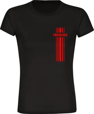 Produktbild von multifanshop Damen T-Shirt - Freiburg - Streifen, schwarz, Größe XXL