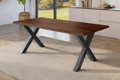 Produktbild von Esstisch Baumkante Holz-Optik Nussbaum 180 x 90 X-Gestell schwarz JULIUS
