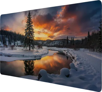 Produktbild von Winterlandschaft Sonnenuntergang am Fluss Schreibtischunterlage 89x40cm XXL