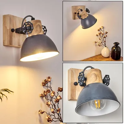 Produktbild von Cotes »Cotes« verstellbare Wandlampe aus Metall/Holz in Grau/Weiß/Braun