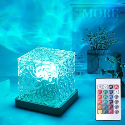 Produktbild von Ozean Wellen Projektor Licht 16 Farben LED Wasser Effekt Nachtlicht mit Fernbedienung USB Stimmungslicht Würfel Deko für Kinderzimmer Geschenk