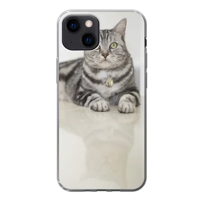 Produktbild von MuchoWow® Handyhülle Schutzhülle Hülle für iPhone 13 mini Katze - Grau - Tier - Mädchen - Kinder - Jungen - Kind Silikon Softcase Handy Hülle - Softcase