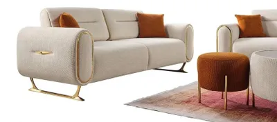 Produktbild von Modernes weißes 3-Sitzer-Sofa Stoffsofa Polstermöbel für das Wohnzimmer
