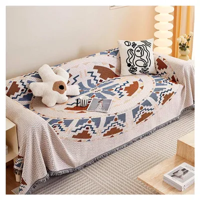 Produktbild von Überwurfdecke mit Quasten im Boho-Stil, weicher Chenille-Überwurf für 2-, 3- und 4-Sitzer-Sofas, Tagesdecken, Sessel, Couch, Möbelschutz, Sofa- und Stuhlbezug, Tischdecke, I-Stil, 180 x 300 cm