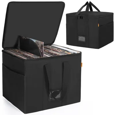 Image de Boîte de rangement pour vinyles - Boîte de rangement noire pour disques