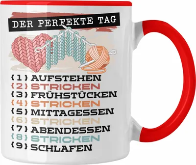 Produktbild von Trendation - Stricken Tasse Geschenk Becher Der Perfekte Tag Häckeln Geschenkidee Spruch (Rot)
