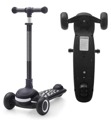Image de Trottinette pour enfants - Trottinette à 3 roues - Réglable en hauteur sur 4 niveaux - Roues lumineuses à LED - Frein arrière - Pour les enfants de 3 à 6 ans - Noir