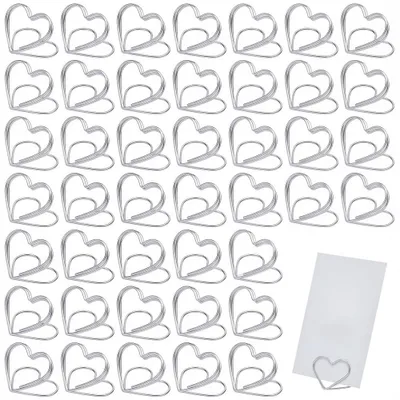 32 Tischkartenhalter aus Metall, Herzform, silber, für Hochzeit