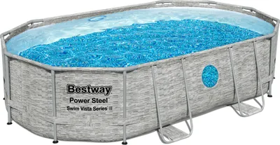 Image de Bestway® Power Steel™ Swim Vista Series™ Kit piscine à cadre complet avec système de filtration à sable 488 x 305 x 107 cm , Aspect mur de pierre (gris crème), ovale