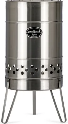 A stainless steel fire pit on a white background.