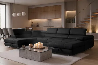 Produktbild von Wohnlandschaft Aller U Monolith XXL - Ecksofa mit Schlaf- und Stauraumfunktion, Schwarz, linke Seite