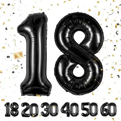 Productafbeelding van Grote Verjaardagsballon Cijfer 18 - Zwarte Folieballon 101 cm - Feestdecoratie 18e Verjaardag