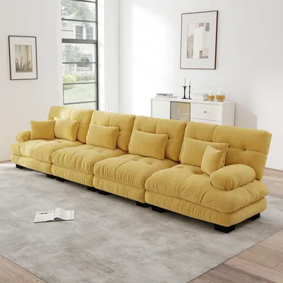 Produktbild von Modulares 4-Sitzer Ecksofa mit Tiefensitz, komfortables Chenille-Schlafsofa für Wohnzimmer, Apartment, Studio & Büro, Gelb