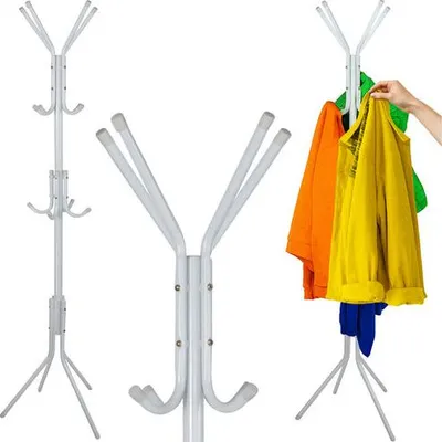 Obrázok produktu pre Stojanový vešiak na oblečenie, biely kov, 170 cm, 3 úrovne