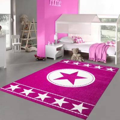Produktbild von Kinderteppich Spielteppich Kinderzimmer Teppich Sternteppich Sterne Pink Creme Größe - 160 x 230 cm