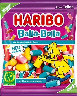 Zdjęcie produktu dla Haribo Balla Balla, Miękkie cukierki, 160 g, Jabłko, Cola, Cytryna, Wielobarwny, 1638 kJ, 387 kcal