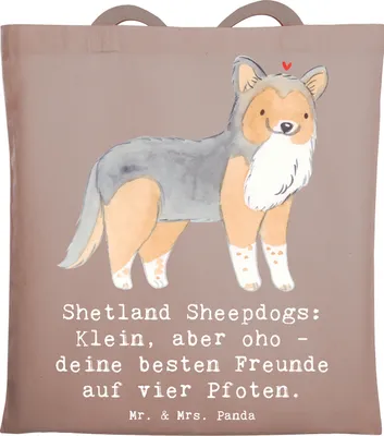 Produktbild von Mr. & Mrs. Panda Tote Bag Shetland Sheepdog Freunde - Braun Pastell - Geschenk, unerschütterlicher Charakter, Laptoptasche, Treue, Hunderasse, Shopping Tasche, Merkmale