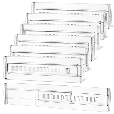 Produktbild von Verstellbare Schubladenteiler-Set, bestehend aus 6 transparenten Kunststoff-Schubladenteilern, einstellbar von 28 bis 50 cm
