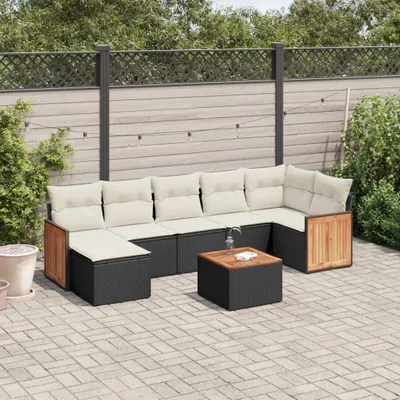 Produktbild von Design 8-tlg. Garten-Sofagarnitur mit Kissen Schwarz Poly Rattan, Gartenmöbel-Sets 2024 Neu