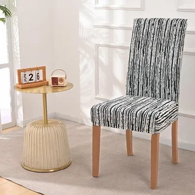 Image de Ensemble de 6 housses stretch pour chaises en jacquard – lavables jusqu'à 40°C, universelles pour les chaises sans accoudoirs (dossier de 45 à 60 cm, assise de 38 à 48 cm), protection et décoration