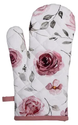 Produktbild von Clayre & Eef Ofenhandschuh 18x30 cm Weiß Rosa Baumwolle Rosen