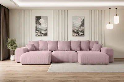 Produktbild von ALTDECOR Ecksofa mit Schlaffunktion und Bettkasten Corner Sofa Eckcouch Couch U-Form universal, links/rechts angeordnet Schlafcouch Ausziehbar Wohnlandschaft  ESKAR-U -364x176x72 cm Rosa