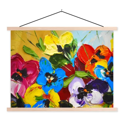 Produktbild von MuchoWow® Textilposter Ölfarbe - Malerei - Blumen 120x90 cm mit holzfarbenen Rahmen - Magnetisch