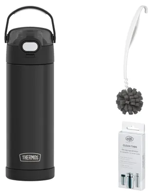 Produktbild von THERMOS FUNTAINER WATER BOTTLE 0,47 l Trinkflasche black – Vorteilsset mit Reinigungsbürste CLEAN FIX 30 cm + CLEAN TABS (20 Stück) | HAN 4115232047 | EAN 4002458535123