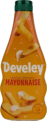 Produktbild von DEVELEY Original Mayonnaise klassische Mayo mit 80 % Fett aus Soja- und Rapsöl ohne künstliche Zusatzstoffe ideal cremig für Pommes Burger Sandwiches Dips Wraps Salate und Dressings 500ml