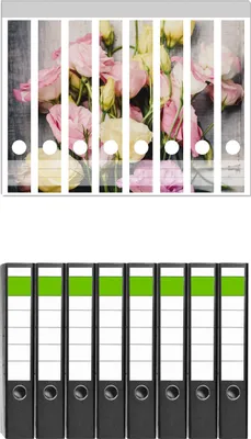 Produktbild von Wallario 8 Stück schmale Ordner inkl. Klebeetiketten mit Motive Gelbe und rosane Rosen -  Set mit Rückenschildern / Ordnerrücken Stickern