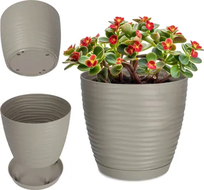 Image de Pot de fleurs - Cache-pot Pot de plantation - Rond - Plastique - Diamètre 13 cm - Gris foncé
