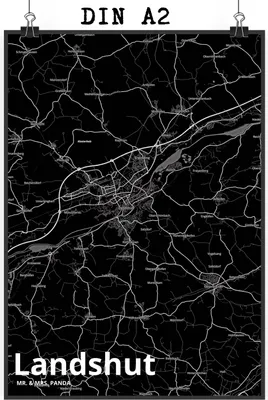Produktbild von Mr. & Mrs. Panda Bild Landshut DIN A2 - Geschenk, Wandbild, wanddeko, Stadt, Plakat, Dorf Karte Landkarte Map Stadtplan, drucke, Kunstdruck