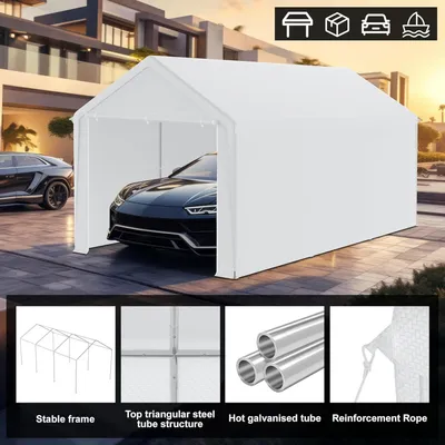 Obrázek produktu pro Zástřešná konstrukce – Garážová zástřešná konstrukce – Autogarážová zástřešná konstrukce – Stánková konstrukce – Konstrukce pro skladování – Rozměry 3 x 6 metrů – Voděodolná střecha z PE materiálu