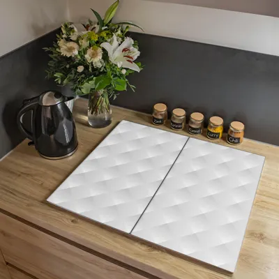 Produktbild von banjado Herdabdeckplatte zweiteilig je 30x52cm groß mit Gummi Abstandshalter, ESG Sicherheitsglas mit Motiv In Out [HAP2 11553]