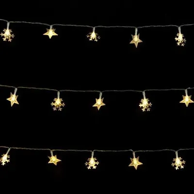 LED-Lichterkette Sterne & Schneeflocken, 2,5 m, warmweiß, batteriebetrieben
