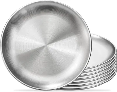 Produktbild von Edelstahl Teller 20 cm, 8 Stück, spülmaschinenfest, für Camping