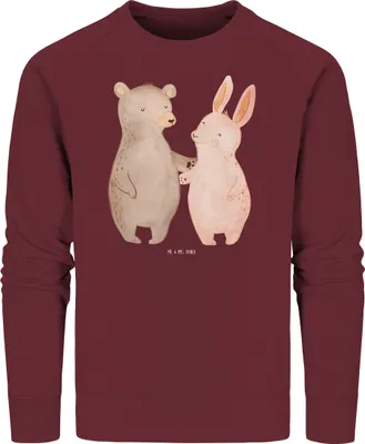Produktbild von Mr. & Mrs. Panda Baumwoll Sweatshirt Bär und Hase Umarmen Größe M - Burgundy - Geschenk, Freundin, Pullover, Freundinnen, Sweater, Pulli, Freunde, für Immer, Rundhals